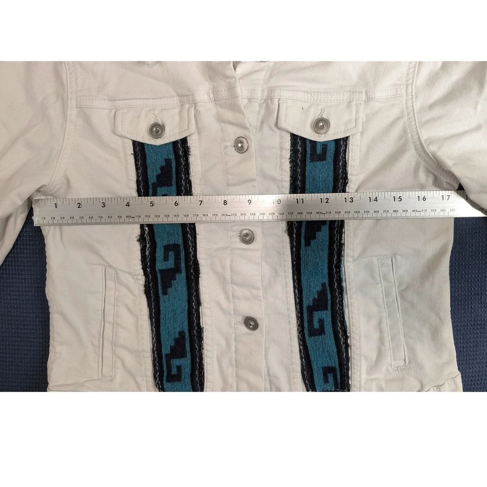Wonder Nation Girls White Denim Jacket Southwestern Woven Panels XL 14-16 Boho